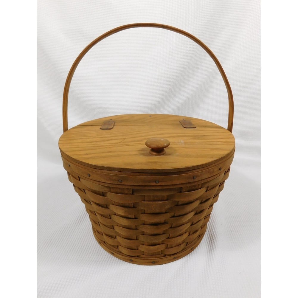RARE VINTAGE LONGABERGER 1984 ROUND PICNIC BASKET 13X9